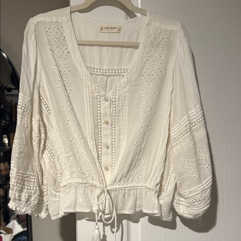Lucky Brand Women's Cream Eyelet Blouse